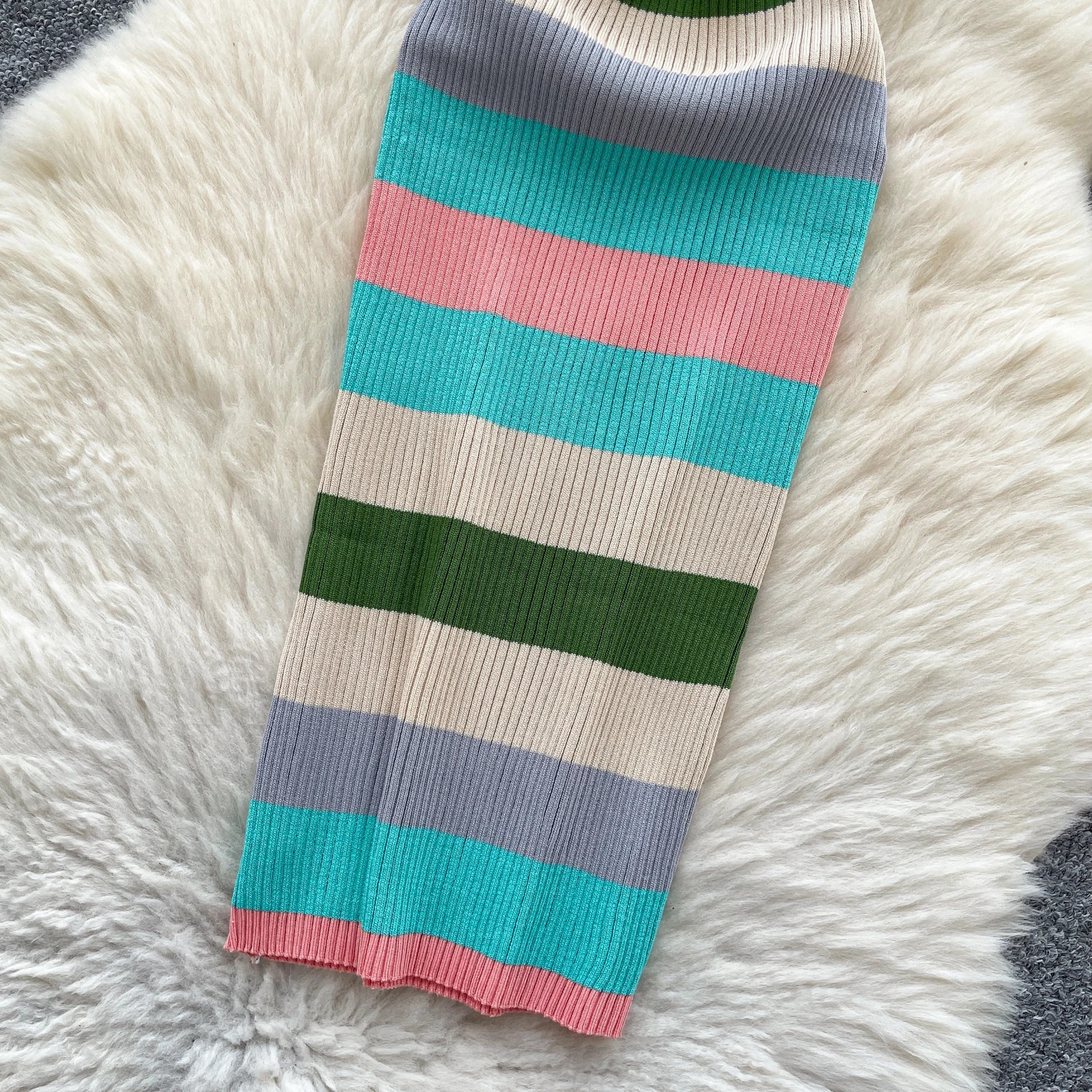 Chic Elastic Knit sleeveless Bodycon striped Women Elegant Korean Fashion Vestidos Summer Slim Wrap Pencil Dress 250618