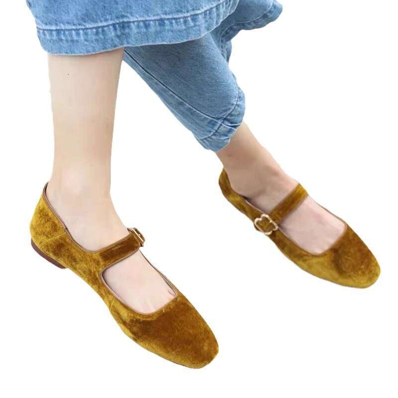 Highly Whitening~Soft~Mary Jane Genuine Leather Women's Velvet Single Flat Gold New Chinese Shoes National Style Cheongsam