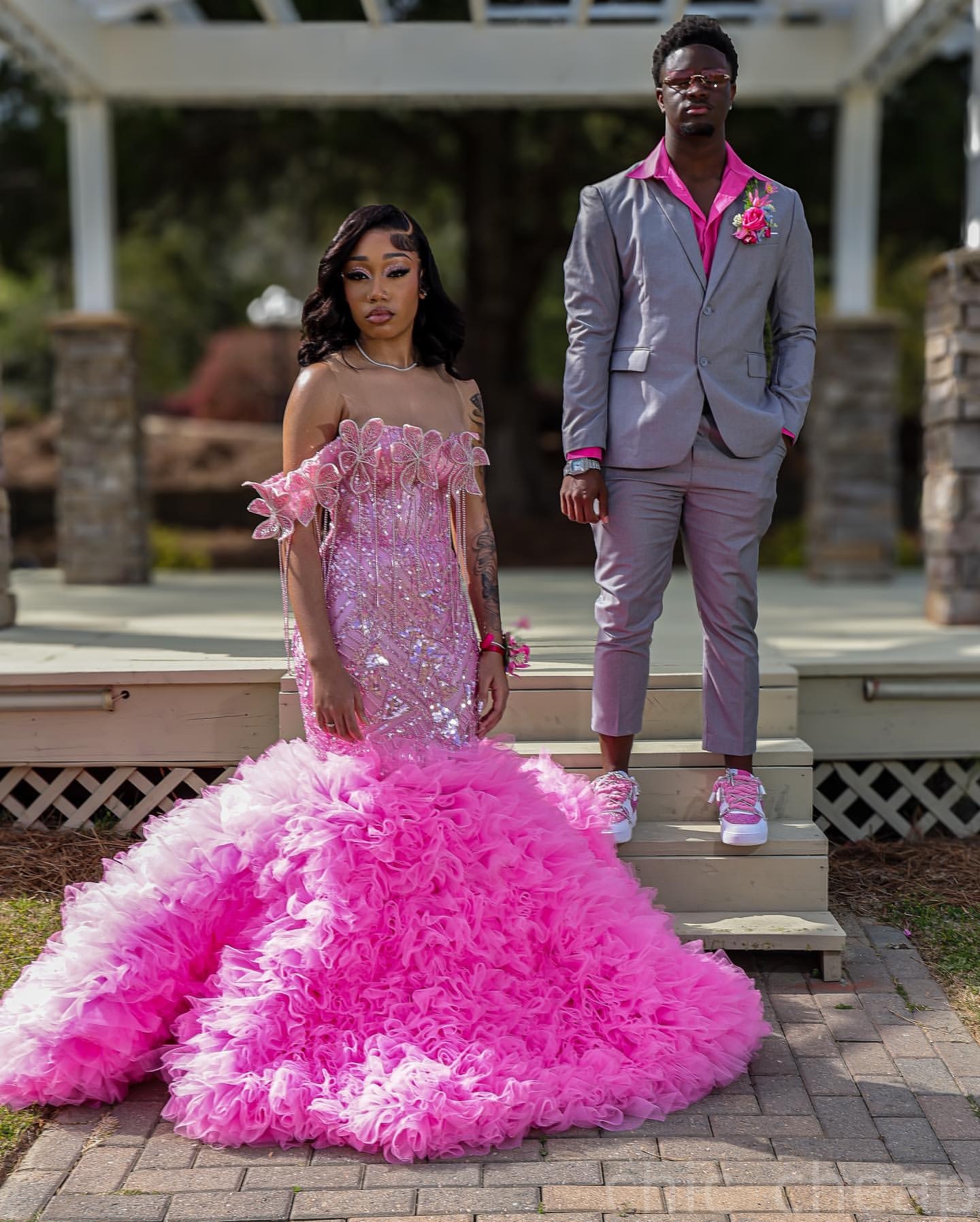 Pink Mermaid Prom Dresses 2025 Flowers Crystals Tiers Tulle Evening Formal Party Second Birthday Engagement Gowns Plus Size Dress For Special Occasion