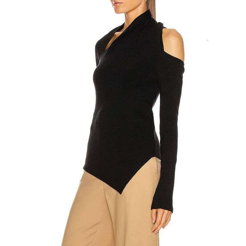 Female Solid Slim Short Sweater Trend Pullover Tops Women Irregular knitwear Autumn/Winter 2022 New Off shoulder