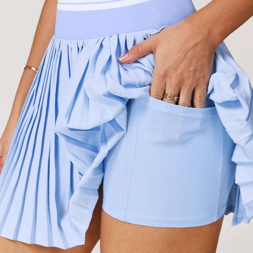 2 Piece Pockets Golf Leggings Set Women Tennis Dress with Shorts Underneath Badminton Pleated Skirt