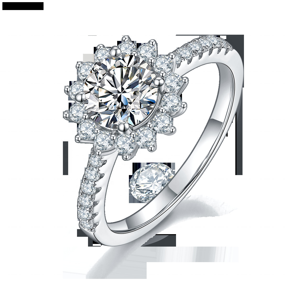 Luxury 1 Ct Sunflower Moissanite 18K Gold Plated 925 Sterling Silver Certified Engagement Ring Ct