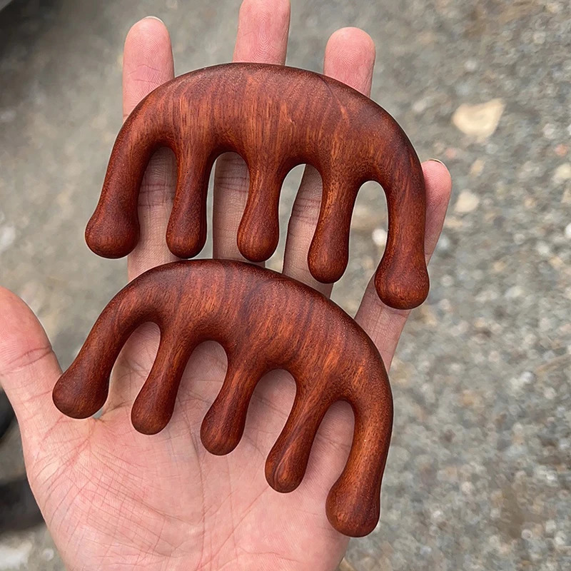 Sandal Wood Five Finger Meridian Massage Comb Wood Comb Head Scalping Body Neck Gua Sha Massager Tool Hair Health Care For Women 250625