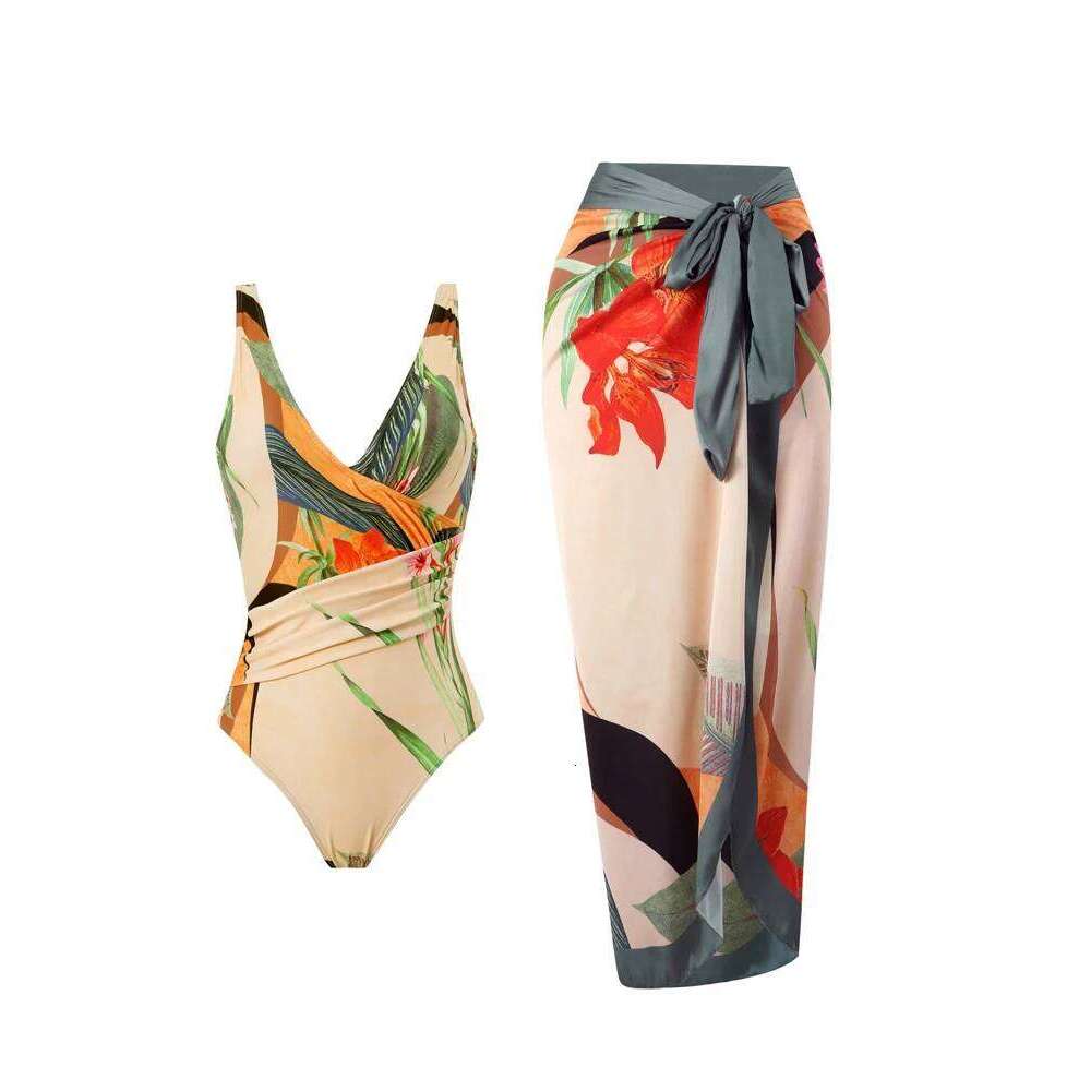 Fashion Printed One Piece Swimsuit Women 2023 Tummy Control High Waisted Bikini Set Sexy Backless Swimwear for Beach Vacation