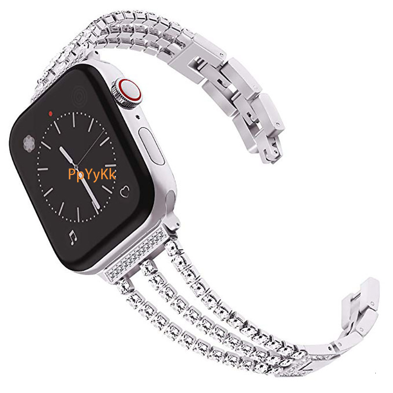 Luxury Premium Three-Link Stainless Steel Rhinestone iWatch Band Trendy Fashion Designer Strap for iWatch Series 1-10 SE Glamorous Accessory