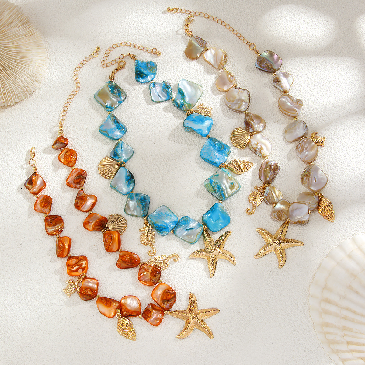Ins Ocean Style Shell Piece Starfish Elegant Vacation Irregular Necklace Jewelry