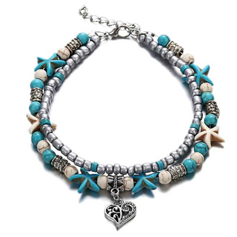 Beach Boho Wave Sea Star Dolphin Turquoise Bead Turtle Foot Chain Anklet For Women Jewelry V250624