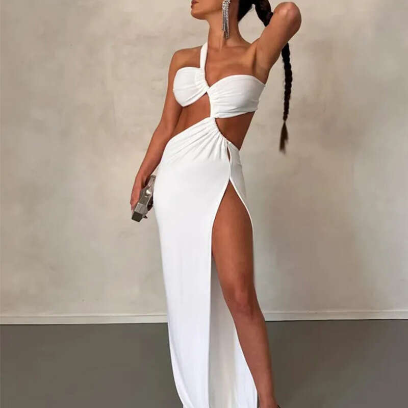 Women's Spring New Personality Trendy Off-Shoulder Exposed Fashion Split Dress B5