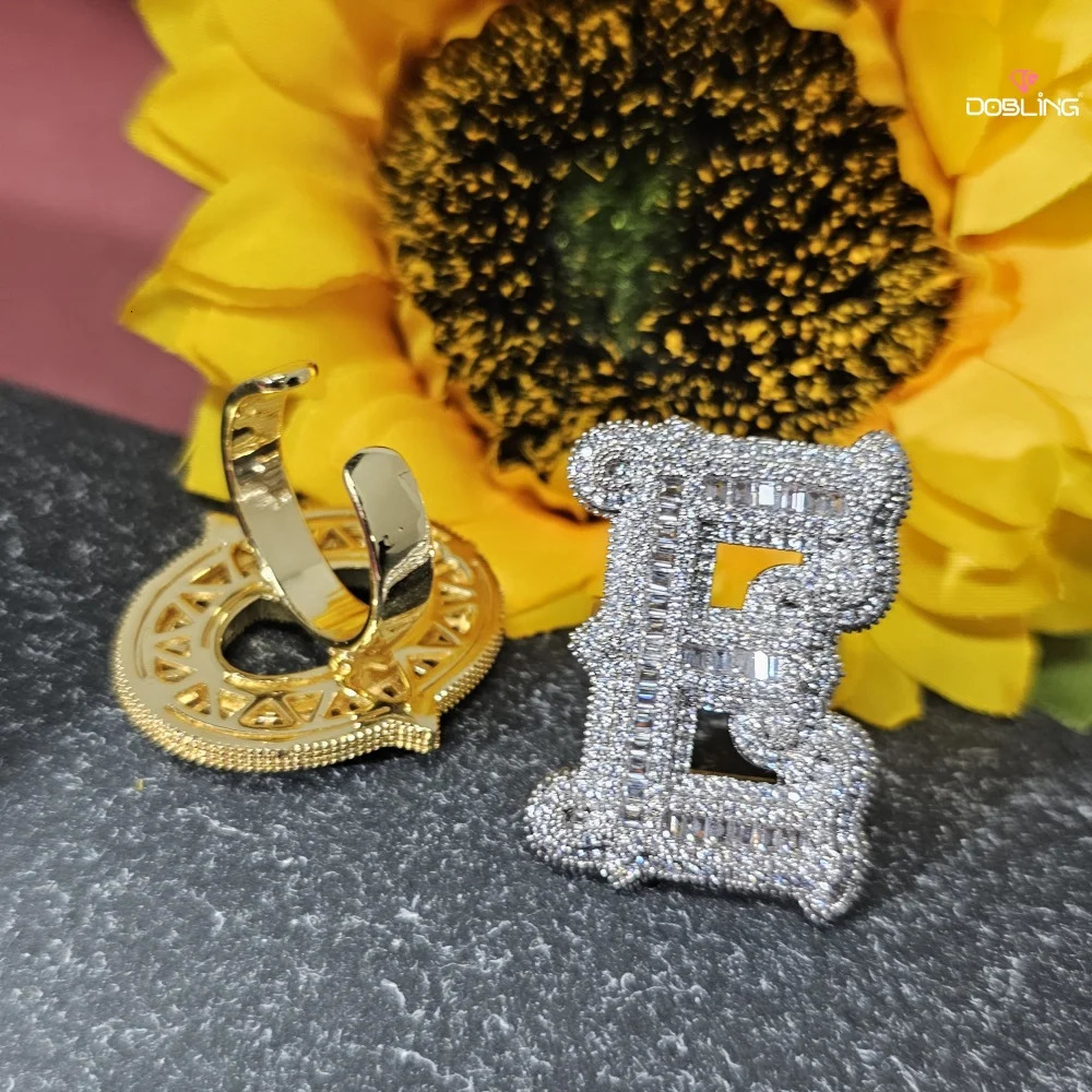 Custom Initial Letter Ring Charm Full Iced Out Cubic Zircon Open Adjustable Size Jewelry Personalized Hip Hop Gift For Him Her 250624