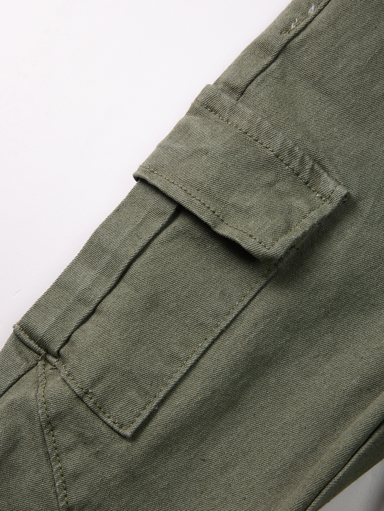Girls' Military Green Workwear Denim Pants - Fashionable Long Jeans for Kids