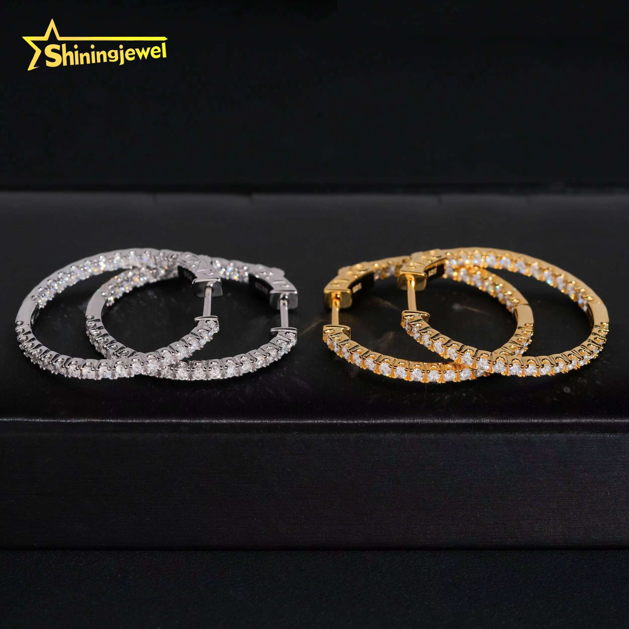 Pass Diamond Tester Women 2.0MM VVS Moissanite Earrings 925 Sterling Silver Gold Plated Hip Hop Diamond Hoop Earrings