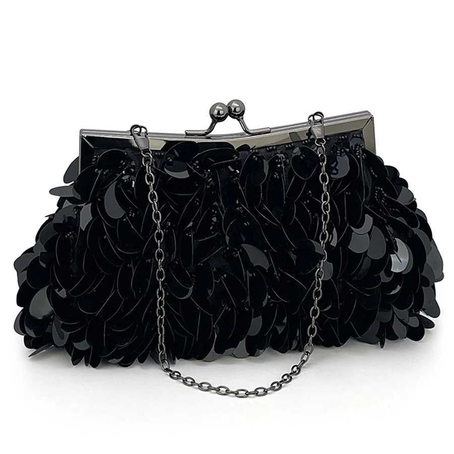 Fashion Sequins Beading Evening Bag Women Green Dinner Party Day Clutch Purse Hand-woven Chains Shoulder Bag Glitter Handbag Sac M250625