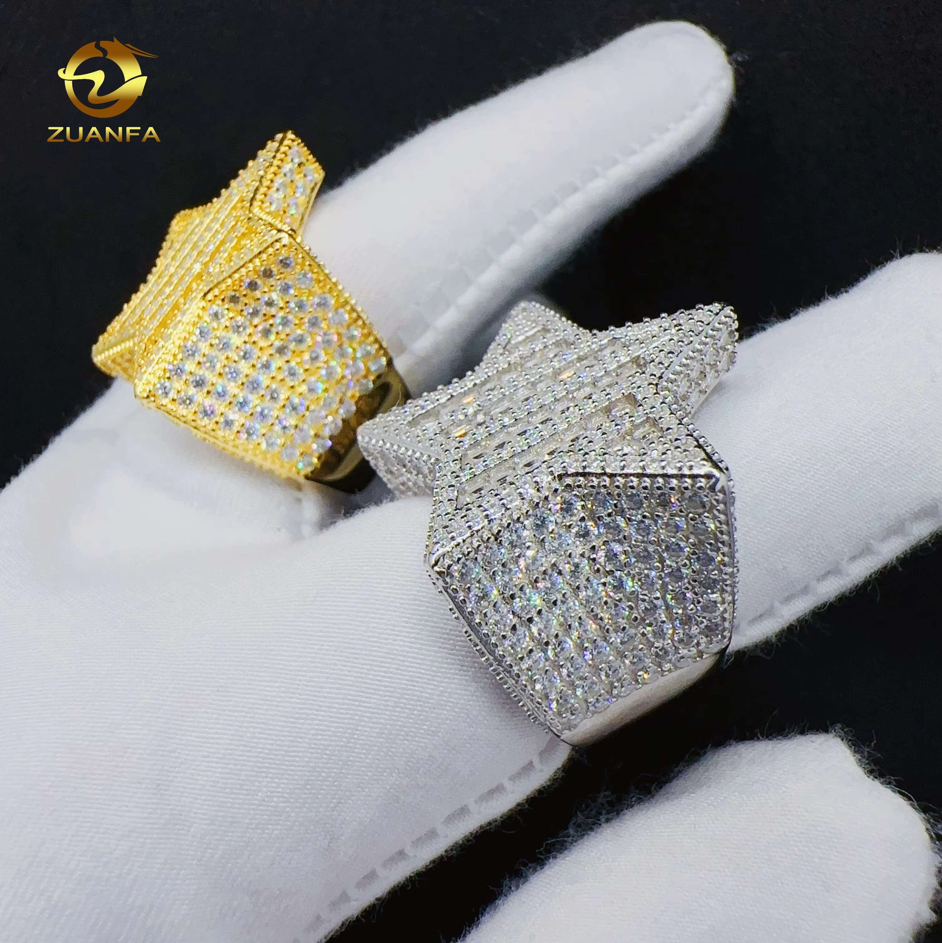 Fashion Baguette VVS Moissanite Star Design Ring Custom Hip Hop Jewelry 925 Sterling Silver Ring for Men women