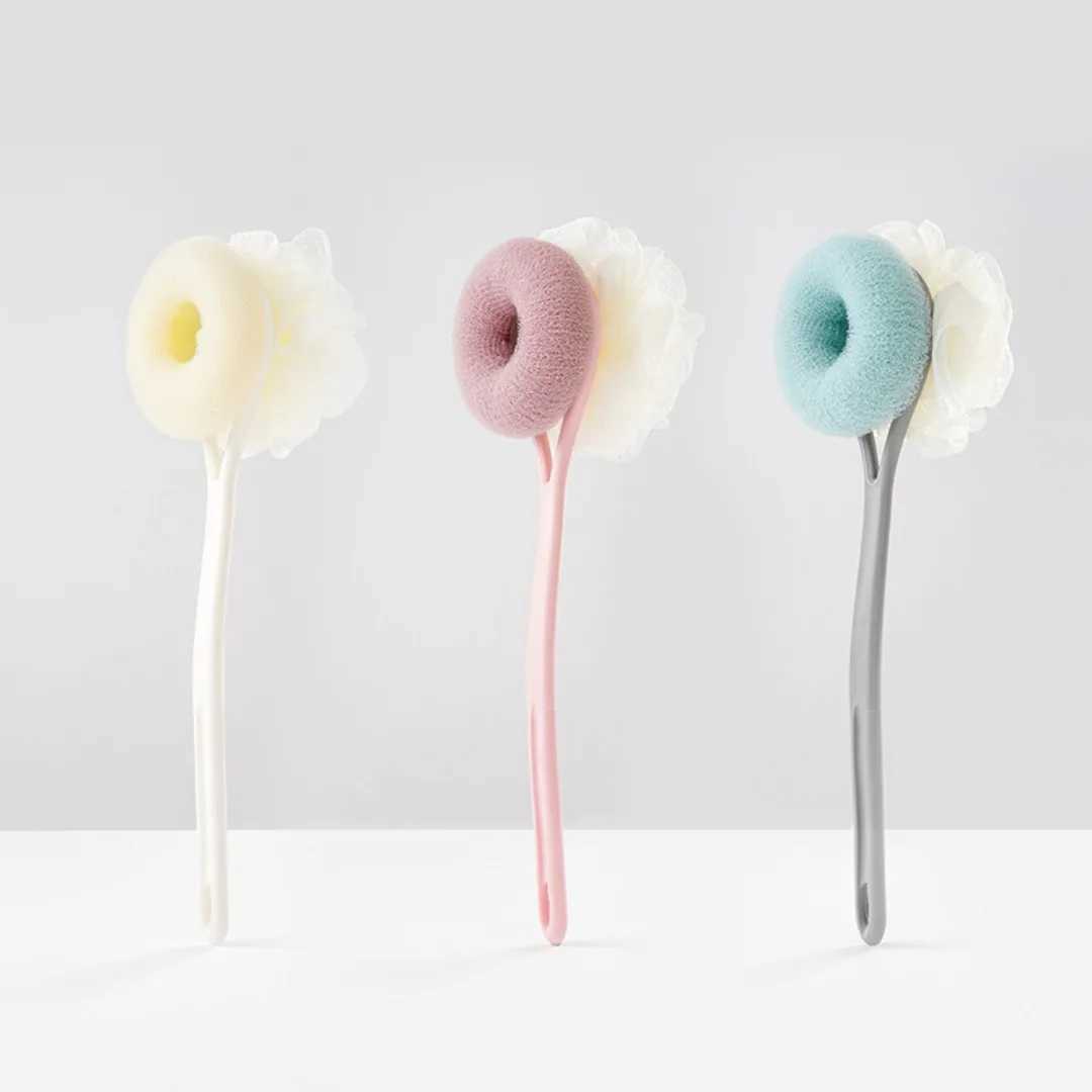 1pc Long Handle Shower Sponge Brush Body Scrubber 2 in 1 Body Wash Brush Body Exfoliating Bath Sponge Skin Care Bath Supplies R250625