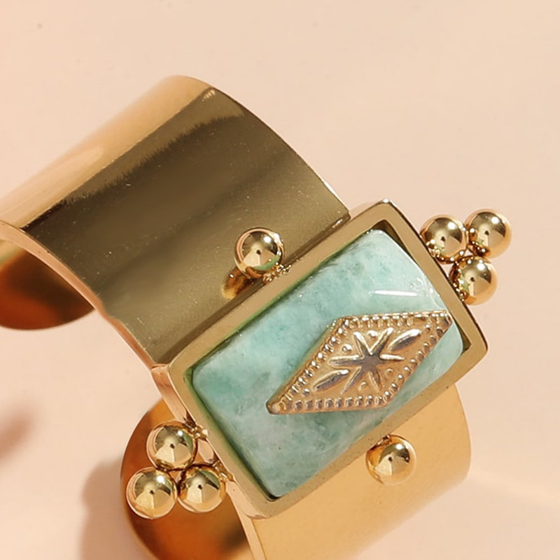 Minimalist American Style Personality Inlaid With Natural Stone Design Open For Women Index Finger Ring