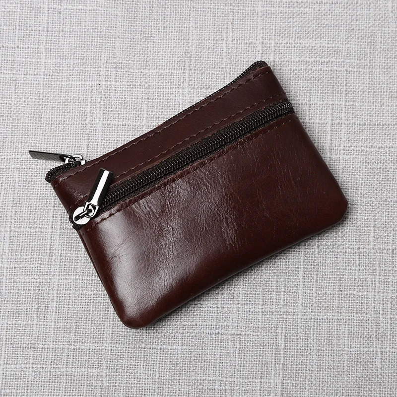 Leather Mini Coin Purse Unisex Simple Portable First Layer Cowhide Retro Handmade Zipper Small Wallet Key Case 250624
