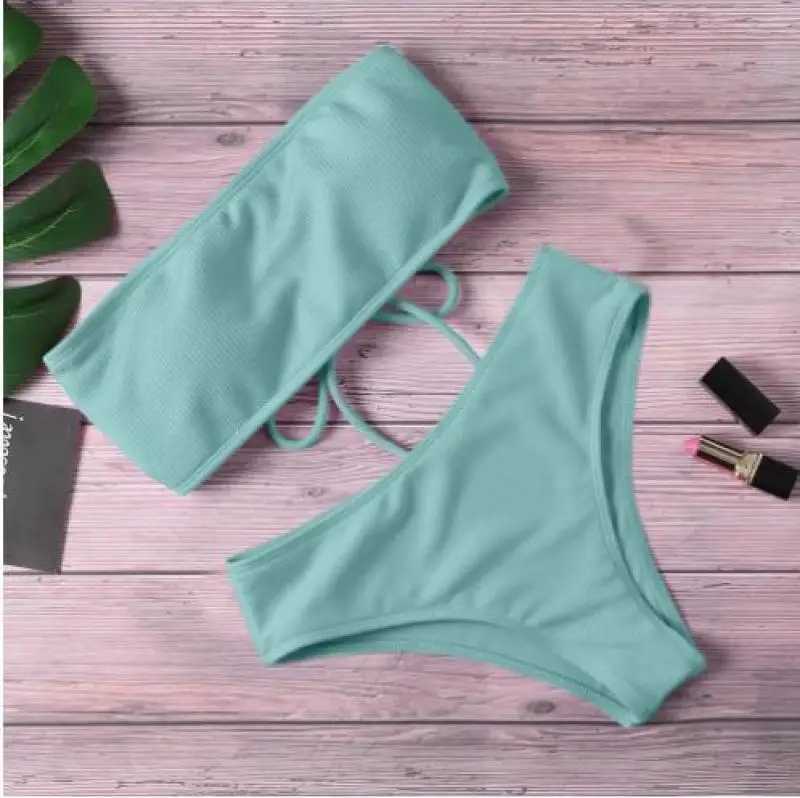 Strapless Bikini Lady High Waist Sexy Split Swimsuit Summer Beach Swimwear for Women Holiday XJ250624