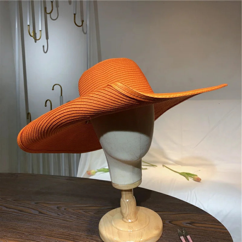 Orange straw hat 25cm super big brim hat Retail sun hat Ultra thin breathable summer sun hat straw hat Travel men and women 250624