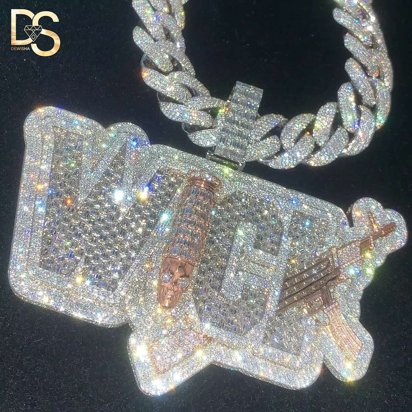 Baguette Moissanite Custom Letter Pendant 925 Sterling Silver Bling Iced Out Name Charm Chain Necklace