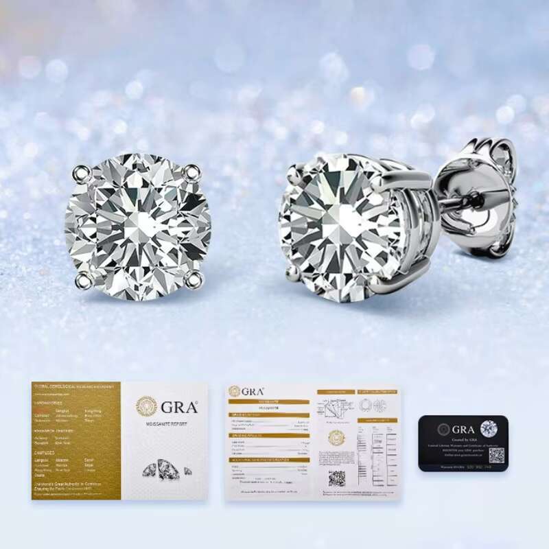 0.1ct-5ct 3-11mm Moissanite Earrings 925 Sterling Silver Gold Plated Studs D Color VVS Diamond for Men Women GRA Luxury Jewelry