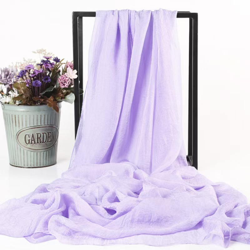 T1062 pure color silk oversized silk scarf beach towel long spring and summer women's chiffon scarf pleated shawl