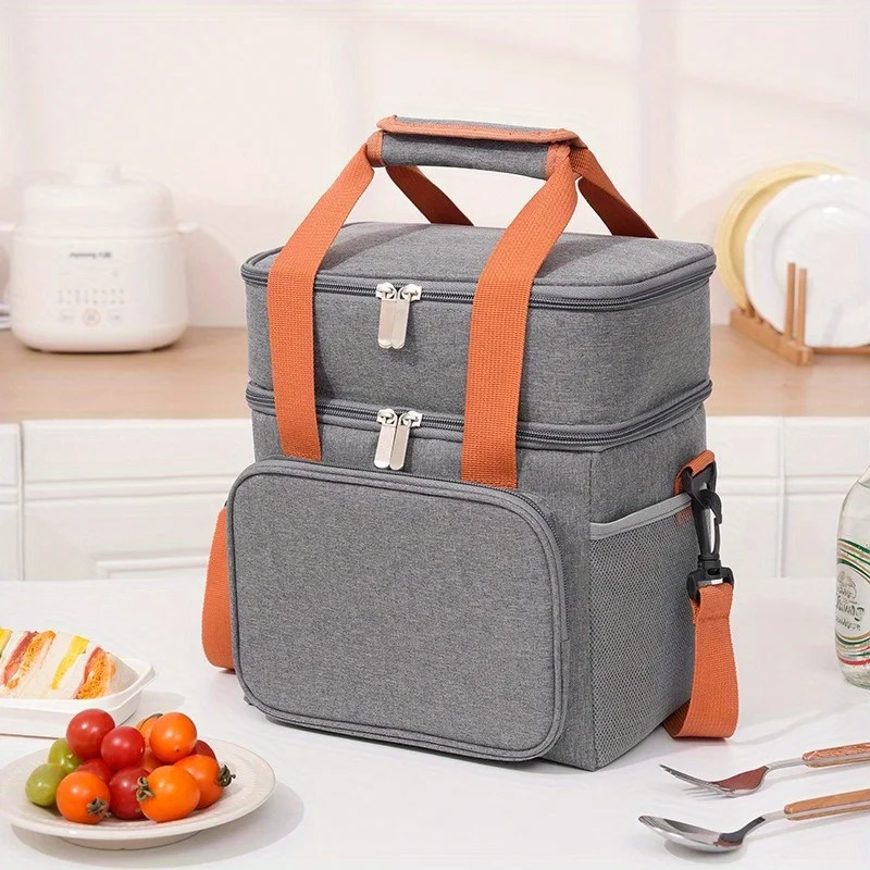 Double-layer Large Capacity Portable Thermal Insulation Bag Oxford Cloth Bento Bag Shoulder Bag 250624
