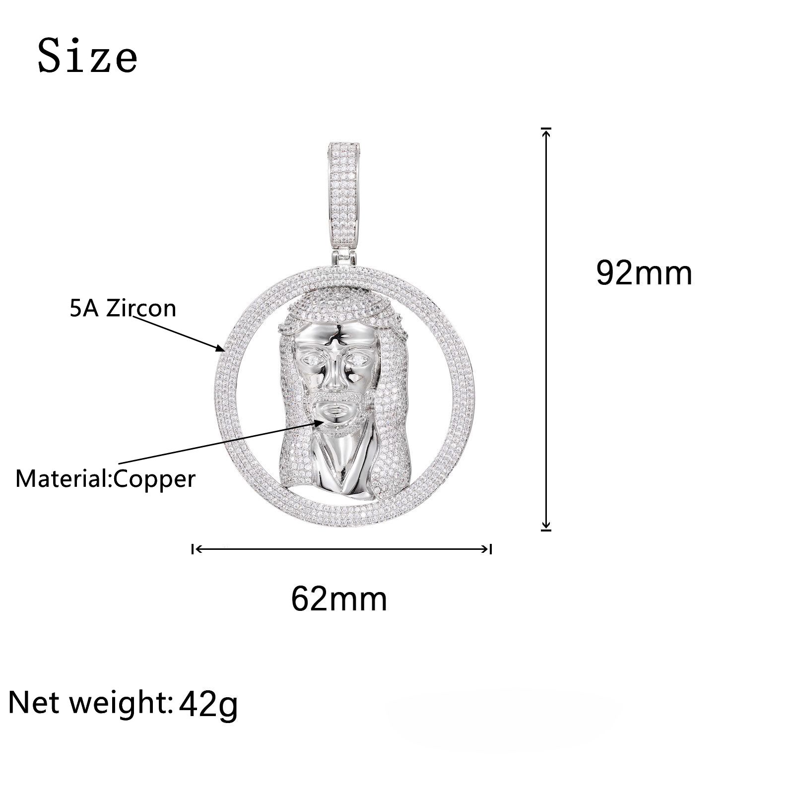 Hip Hop Full 5A Zircons circle Jesus Face Pendant Necklace Men Religious Jewelry