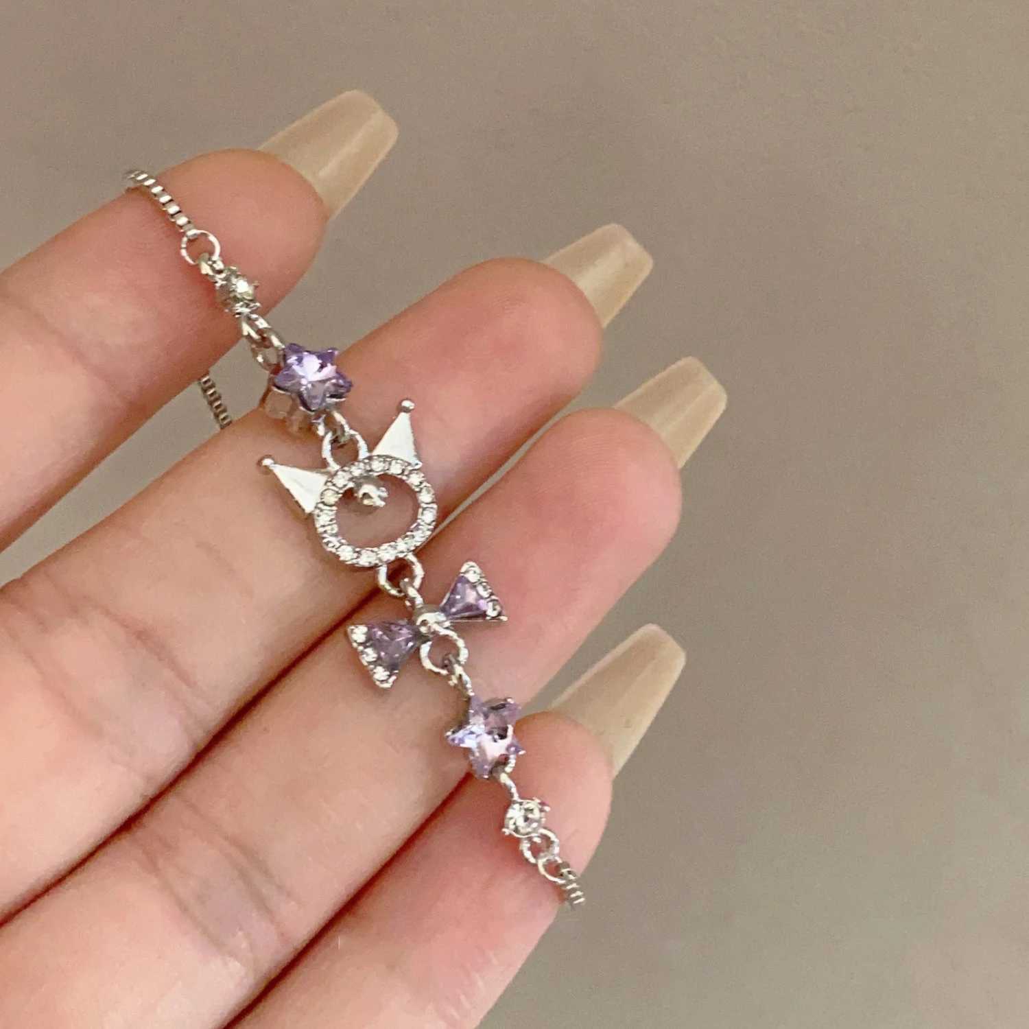 Anime Kuri Charm Bracelet Y2K Exquisite Girl Shining Zircon Crystal Purple Wen Jewelry Accessory Christmas Gift X250625