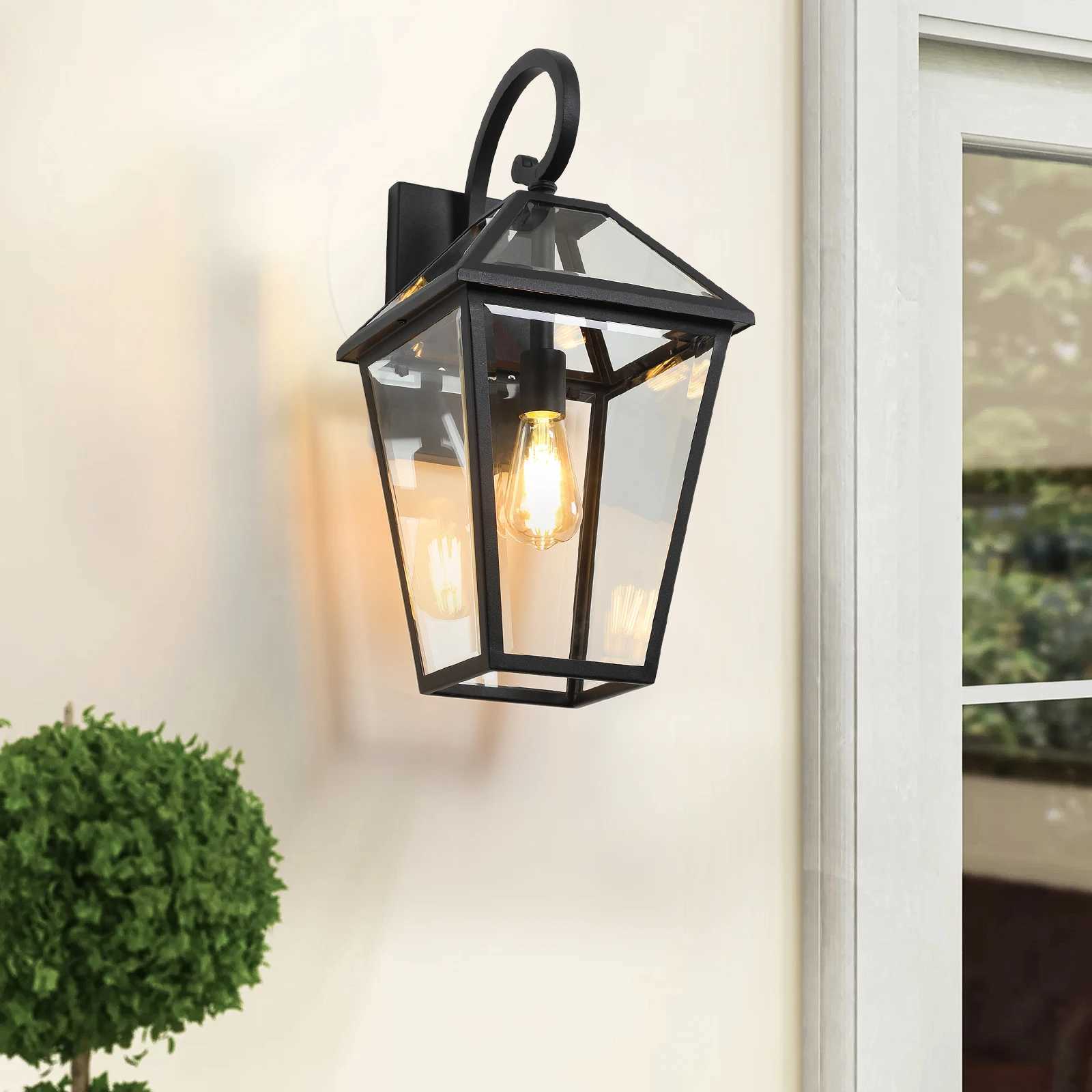 Outdoor wall light classic black decorative outdoor light with transparent glass panel waterproof external lighting equipmentXJ250624