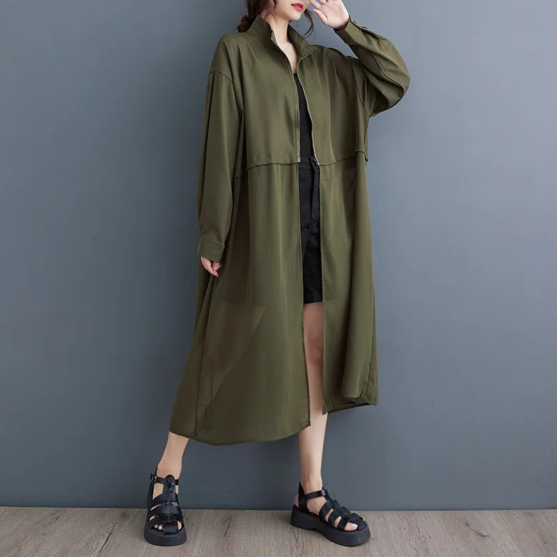 long sleeve oversized vintage casual loose long autumn summer spring trench coat for women clothes Outerwear 250625