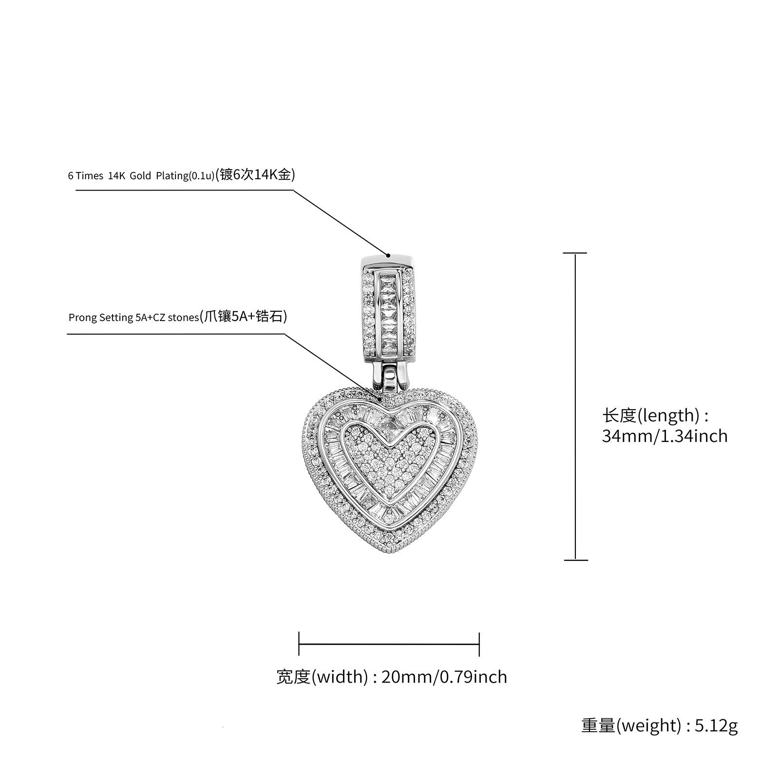 New In 14k Gold Plated Heart-shaped Pendant Necklace For Women Cubic Zirconia Collarbone Chain Metal Hip Hop Accessories Sweater Chain Womens Accessor
