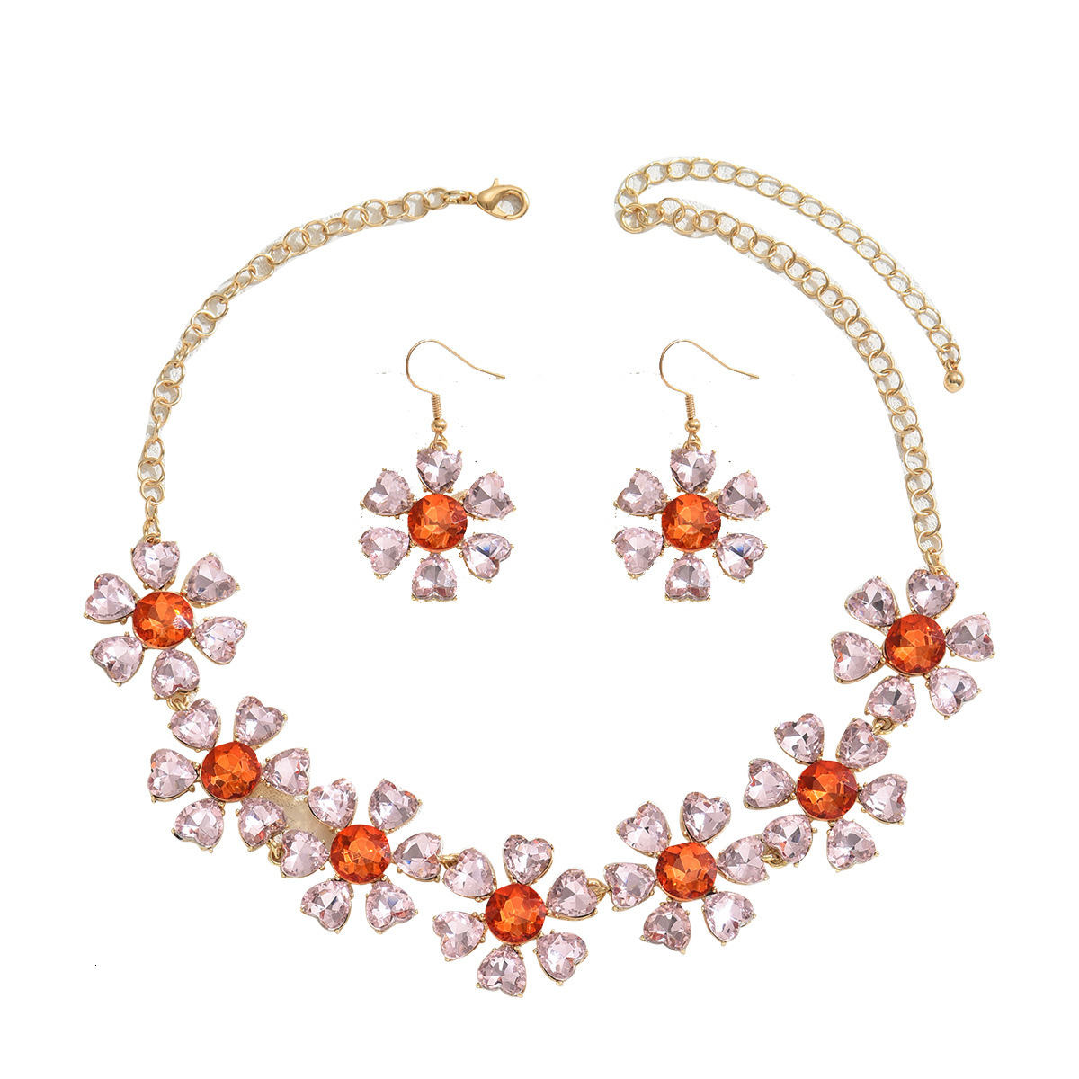 Fashion Necklace Simple Inlaid Zircon Heart Clavicle Chain Style Elegant Earrings Jewelry