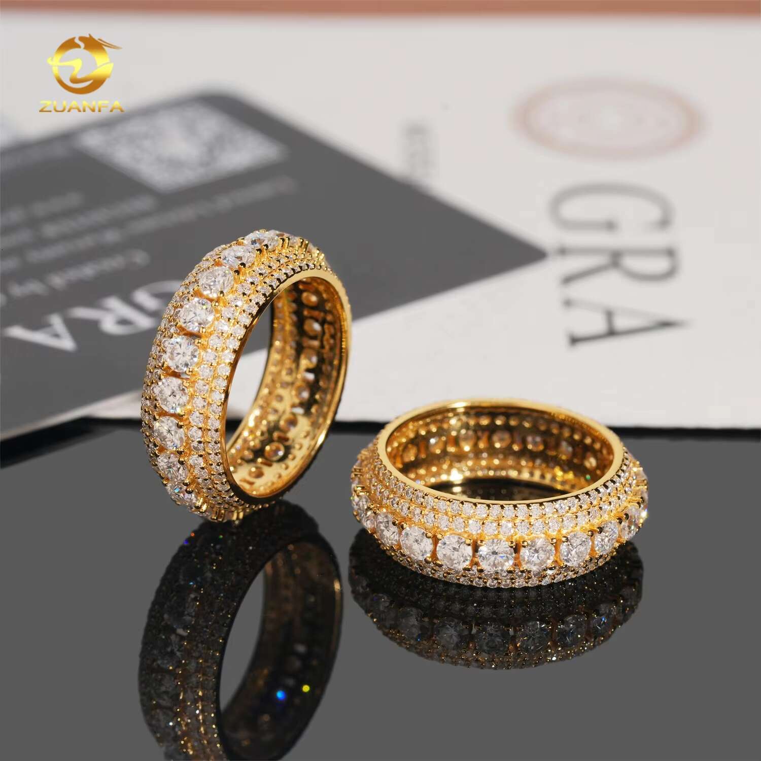 Moissanite Jewelry Hot Selling 925 Silver Eternity Gold Plated VVS Diamond Hip Hop Men Iced Out Ring