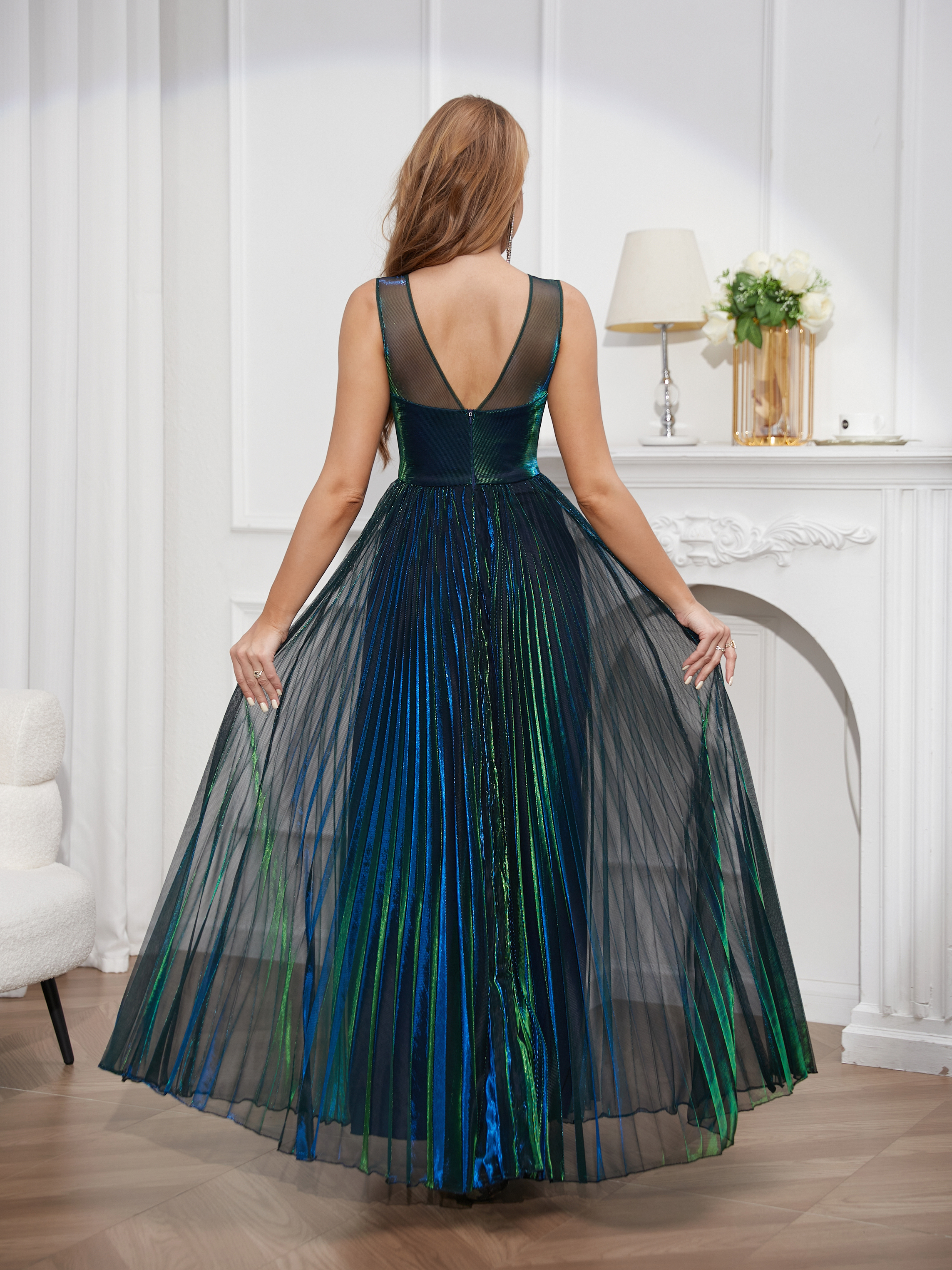 prom Ball dress fashion pleated sexy deep V sling dress tulle dress ball dress bridesmaid dress Prom Dresses