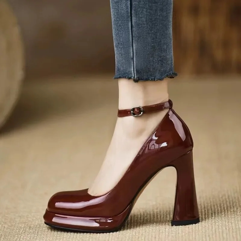 Thick Bottom High Heels Women Shoes Solid Fashion Temperament Single Shoe Spring Summer Ankle Buckle Elegant Woman Heeled Shoes 250624