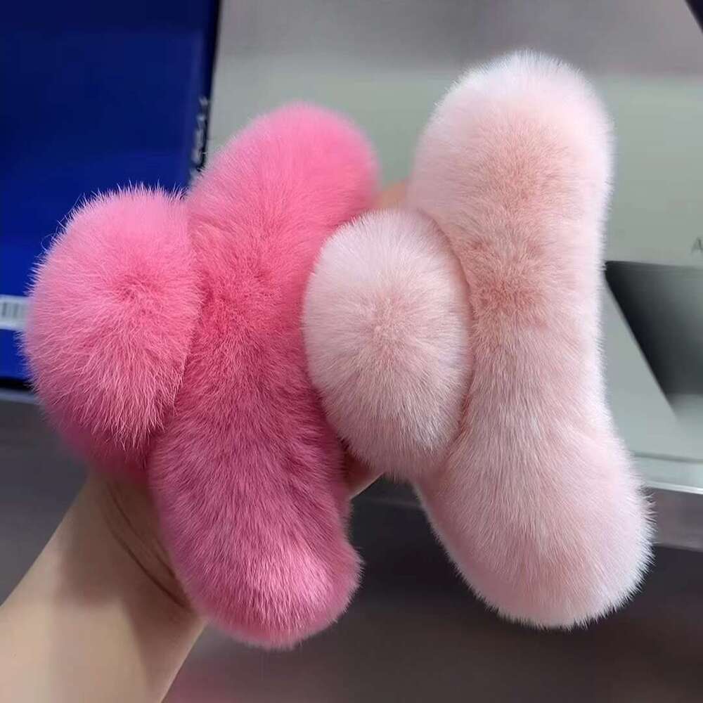 2023 Women Nice Green Real Rex Rabbit Clips Hairpin Fashion Girls Genuine Fur Hair Accessories