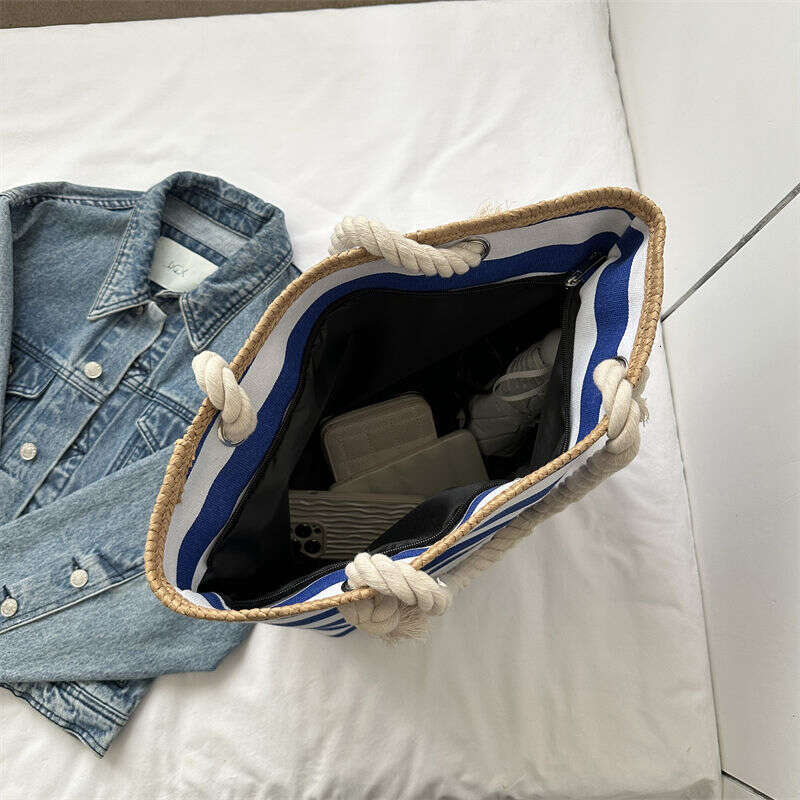 2025 Summer Canvas Tote Striped Mori Girl Style Shopping Eco-friendly Beach Bag