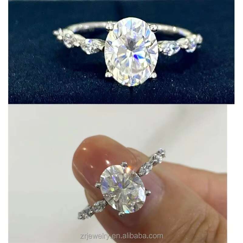 Fashion Jewelry Rings 18K 925 Sterling Silver Classic Ellipse Oval Shaped Moissanite Ring White Gold Band