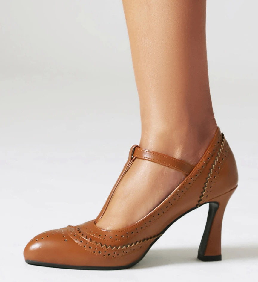 EAGSITY Mary Jane shoes brown high heel women ankle strap stiletto heel pumps dancing party lady wedding shoes 250624