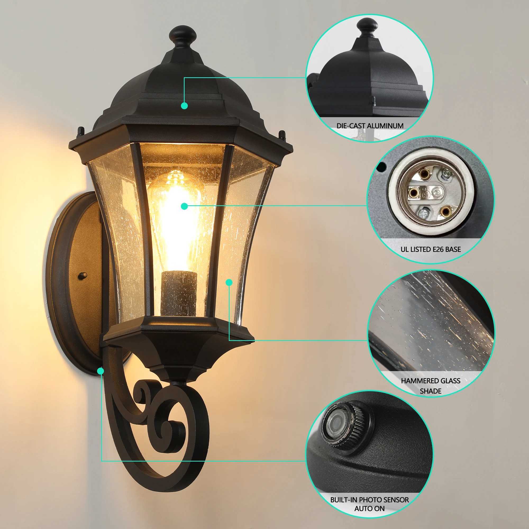Outdoor Wall Lantern Black Finish Vintage Style Sconce with Clear Glass Panels Weather-Resistant Exterior Light FixtureXJ250624