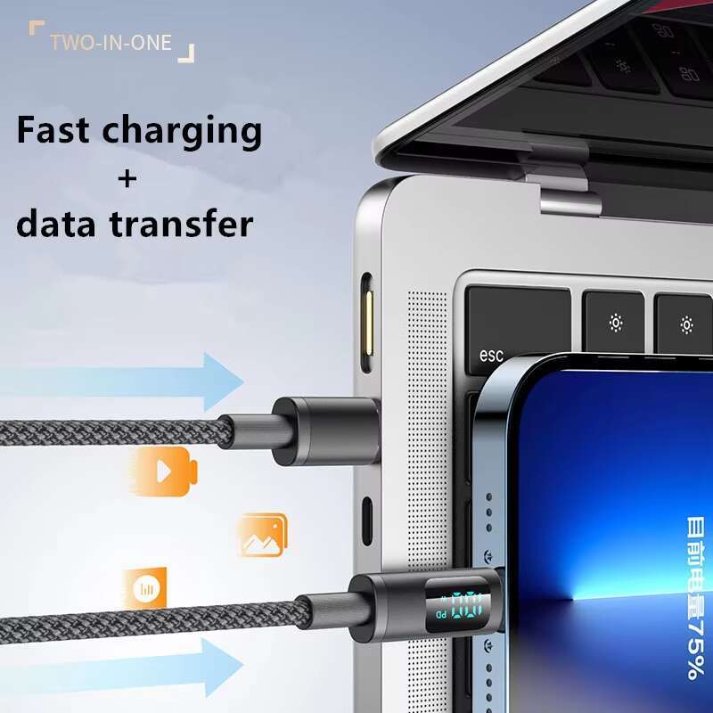 DHgadgets 100W Data Display Compatible with Apple 15 Laptop Tablet PD Fast Dual Type-C Charging Cable