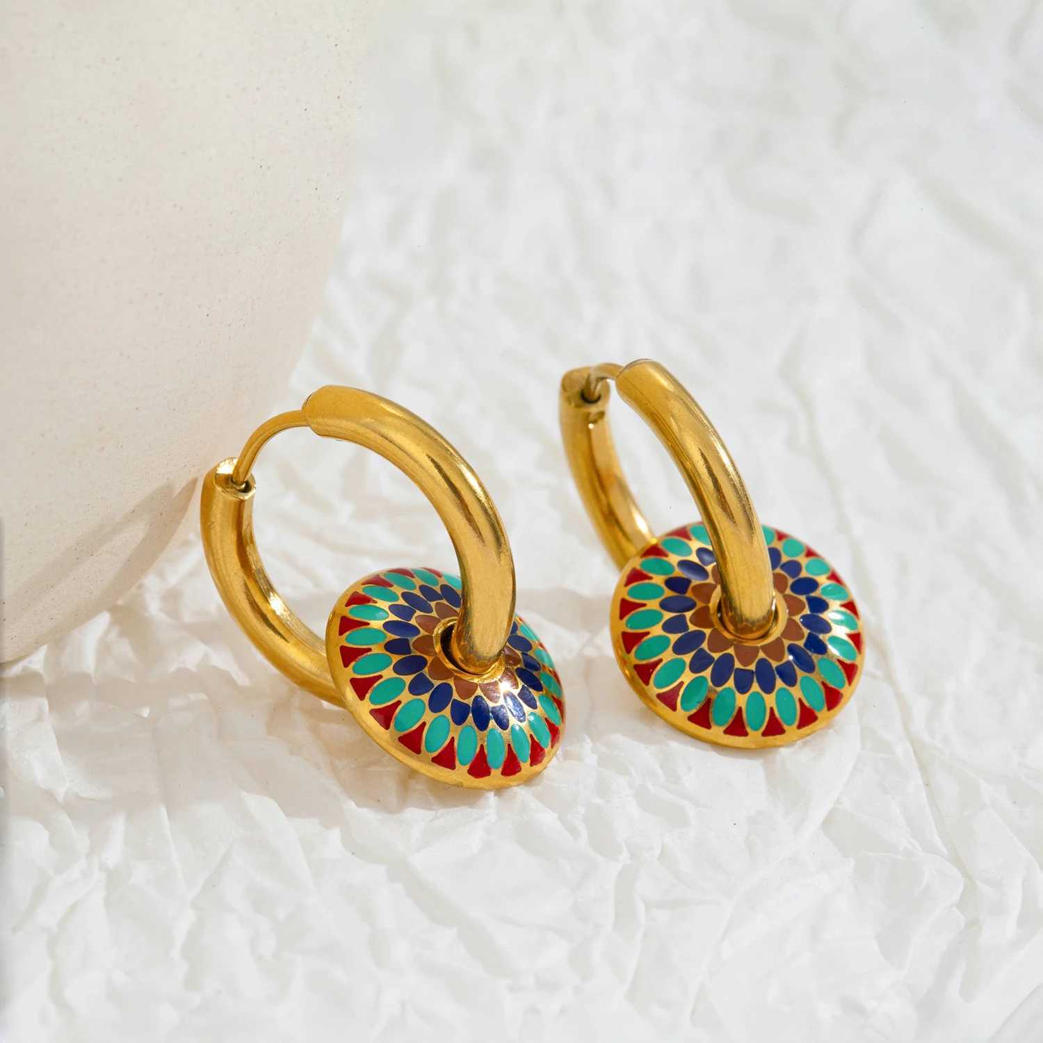 18K Gold Plated Stainless Steel Painted Daisy Jewelry Set for Women Boho Floral Earrings Necklace Hypoallergenic Summer Gift X250625