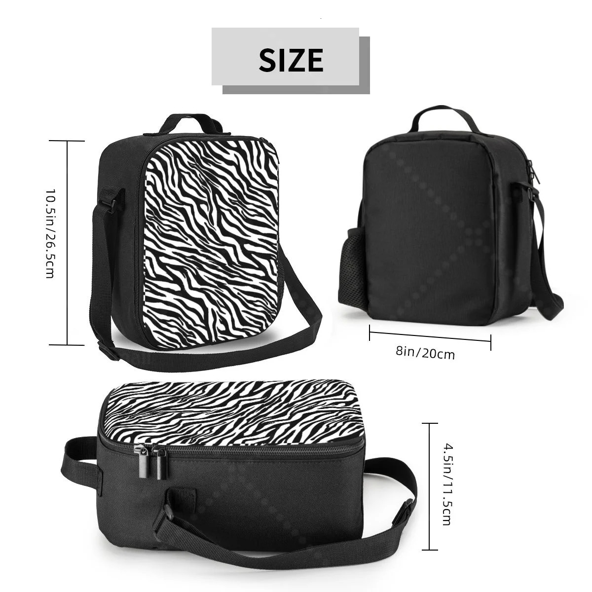 Zebra Stripe Lunch Bag for Women Portable Thermal Insulated Lunch Box Picnic Multifunction Food Tote 250624