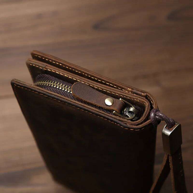 JLFGPJ Vintage Crazy Horse Men's Long Mobile Wallet First Layer Multi-card Genuine Leather Clutch Bag