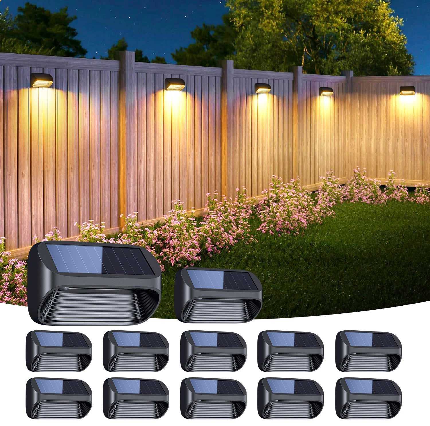 6/12 Pack Fence Lights Solar Powered Auto On/Off Solar Deck Lights for Outside Yard Fence Deck Wall Patio Decor XJ250624