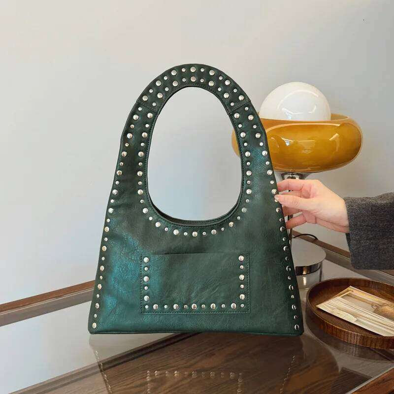 Vintage Rivet Women Shoulder Bags Punk Style Lady Handbags Pu Leather Underarm Bag Small Tote Female Purses 2025