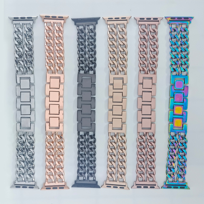 Luxury Premium Double Row Denim Chain Metal iWatch Band for Apple Watch Series 8