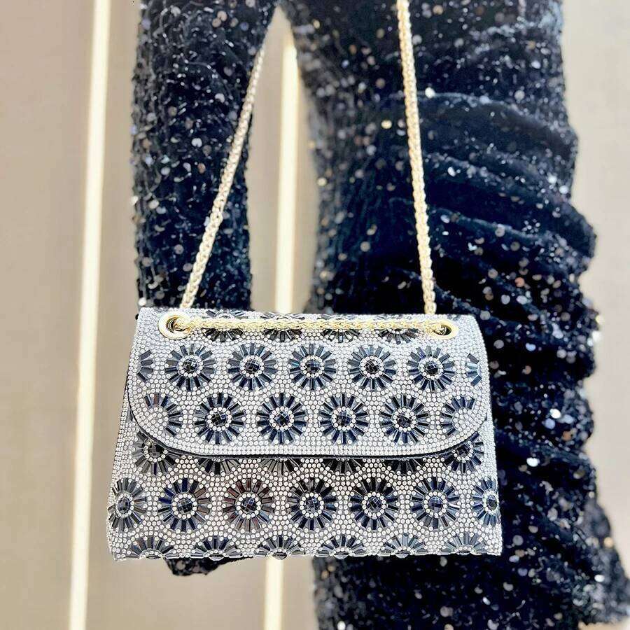 Dia Underarm Fashion Trend Glitter Women Chain Small Square Party Shoulder Crossbody Full Dia Dinner Bag