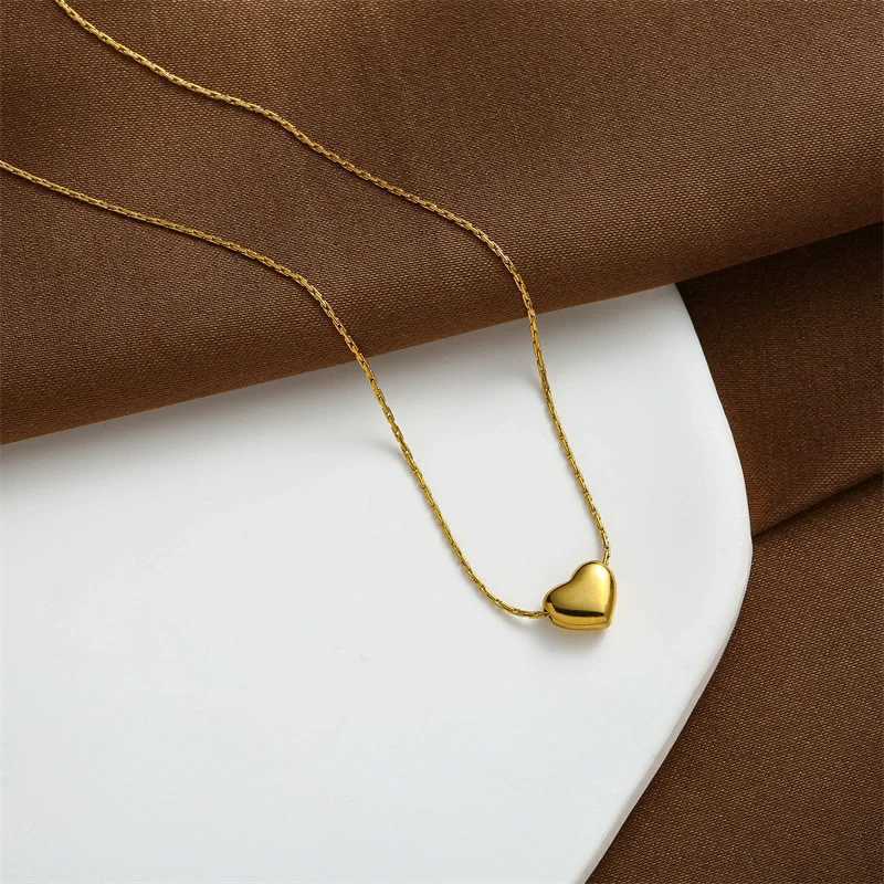 Stainless steel simple smooth heart pendant necklace Girl party jewelry birthday gift V250625