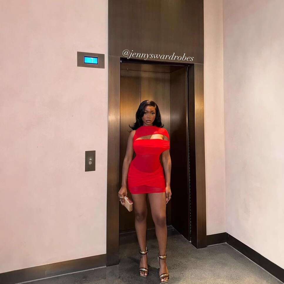 New Women's Fashion Ins Style Solid Color Patchwork Sexy Asymmetric Sleeveless Bodycon Short Dress B5